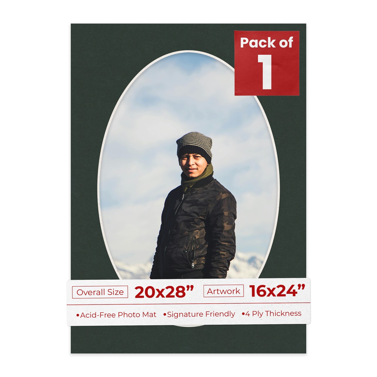 Black Mat Board for 20x28 Frames - Oval Opening for 16x24 Photos